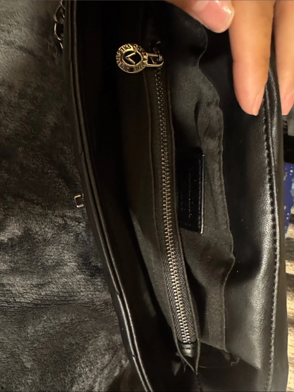Valentino Orlandi Black Quilted Crossbody with Silver-Tone V Turn-Lock